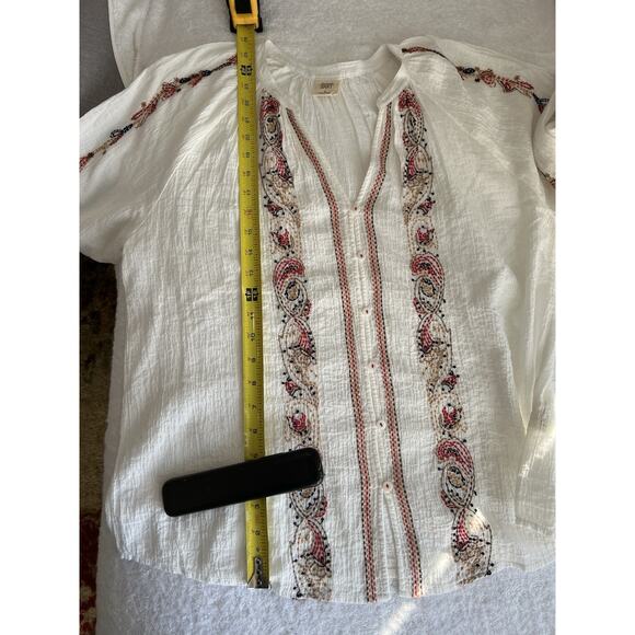 Good Hart White kantha Embroidered Crinkled Gauze Blouse Relaxed Size S fits L - Picture 3 of 9
